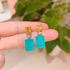 Stud Earrings Vintage Emerald 925 Silver Square Colored Zircon Paraiba Women's Party Wedding Jewelry Gift