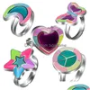 Bagues de bande Bague Glow In The Dark Coeur lumineux Amour Papillon Lune Pentagramme Paix Charme Température réglable Changement d'humeur Couleur Fas Dhh1A