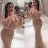 Verkliga bilder Luxury Heavy Pearls Prom Dress Abiti da Cerimonia da Sera Formella långa ärmar Högkvalitativa sjöjungfrun Aftonklänningar 22658