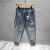 Jeans pour hommes American Vintage Cargo Coutures Jeans Hommes Slim Mode Élastique Lavé Délabré Y2k Pantalon Homme Streetwear Denim Pantalon L230724