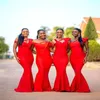 2021 New Sexy African Red Satin Mermaid Long Bridesmaid Dresses Off The Shoulder Ruched Plus Size Custom Wedding Guest Maid Of Hon314A