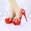 Luxe Strass Bruidsschoenen Kristal Rood Satijn Trouwschoenen Speciale Evenement Hoge Hakken Platform Party Prom Pompen maat 39259E