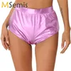 Shorts Feminino Pole Dancewear Shorts Feminino Minipants Brilhante Metálico Shorts Cintura Alta Cheeky Festival Rave Jazz Bottoms Traje Club 230721