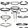 Sautoirs Mode Noir Punk Gothique Ras Du Cou Colliers Pour Femmes Fleur Veet Dentelle Dame Géométrique Collier Collier Bijoux Drop Delivery Pe Dh8Tu