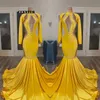 yellow gold Prom Dresses For Black Girls African Party Dress Long Sleeve Special Occasion evening Gown Mermaid robe de femme maria237y