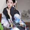 Ethnic Clothing 2023 Women's Japanese Traditional Kimono With White Obi Floral Printed Geisha Yukata Cosplay Costume Performing Pography