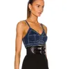 Reggicalze da donna Reggiseno da motociclista Reggiseno da motociclista Supporto versatile Fascia elastica regolabile Intimo sexy Moda con top da donna in nylon denim Street Style Reggiseni in denim S/M/L