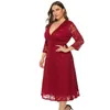 Lässige Kleider 2023 Großes Damen-Abendkleid Swing Mid-Length Hollow Out Red Lace Wenn Sie es brauchen, kontaktieren Sie bitte