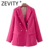 Женские костюмы Blazers Zevity Women Fashion Double Breadsed Candy Coland Blazer Coat Vintage Clazer Clocket