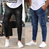 Mäns jeans mode gata styleleskinny jeans män vintage tvätt fast denim byxa mens casual smal fit blyerts denim byxor kvinnor het försäljning l230724