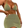 Bademode Sommer-Bikini-Set 3-teilig eng anliegend Damen sexy gestreift Strand Badeanzug mit hoher Taille am Rücken PXZT398 H230524