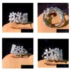 Cluster Ringe 925 Sterling Silber Marquise Cut Moissanit Diamant Party Frauen Blatt Band Ring Geschenk Hip Hop Schmuck Drop Lieferung Dh3Id