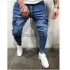 Mäns män Hiphop Pants Big Pocket Skinny Zipper Slim High Quality Casual Sport Corset Jeans X0714 L230724