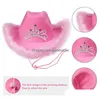 Wide Brim Hats Led Western Style Cowboy Hat Pink Women Girls Birthday Party Caps With Feather Sequin Decoration Crown Tiara Nightclub Cowgir