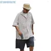 Men's Casual Shirts Retro Short Sleeve Shirt Vertical Stripes Cuban Collar Workwear T-shirt Clothing Coat Fashionable Tops