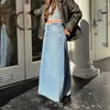 Spódnice XPQBB Y2K Streetwear Women Summer Modna Moda High Wist Długowa spódnica dla kobiet Vintage Loose Blue A-Line Maxi