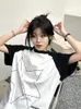T-shirt damski Houzhou Harajuku gwiazda krótkie rękawy Tshirty Kobiet Koreańszy w stylu hipisem nadwężniejsze T koszule Patchwork Summer Tops Ameryka