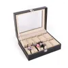 Titta på lådor 10 rutnät Box Pu Leather Watches Display Case Jewelry Holder Storage Organizer med Lock Drop Ship