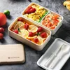 Geschirr-Sets Bento-Box Auslaufsicheres Mittagessen Doppelschichten 3 Farben Stapelbarer Behälter für Arbeitsaufbewahrung