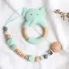 Baby tänder leksaker personligt nappklipp silikon elefant fårhänge tandkött ammande trä dummy kedja hållare född baby gåva 230724