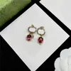 Классические серьги с двойными буквами 5 Colors Diamond Studs Ruby Sapphire Clear Clinestone Shiny Vintage Eardrops Dangler с коробкой