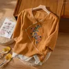 Hommes Chandails Style Chinois Rétro Incliné Incliné Bouton Blouses Coton Lin Chemises Femmes Harajuku Chemise Décontractée D'été Lâche Brodé