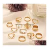 Band Rings 13Pcs/Set Fashion Ladies Gold Plated Finger Retro Geometric Ring Set Woman Jewelry Drop Delivery Dh9Be