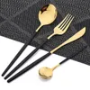 JANKNG 24 Pcs Noir Or Couverts En Acier Inoxydable Vaisselle Dîner Couteau Fourchette Cuillère Vaisselle Cuisine Accessoires Argenterie L230704