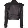 Women's Leather YOLOAgain Broad Shoulder Oversized Genuine Moto Biker Jacket Women 2023 Autumn Black Ladies