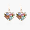 Dangle Earrings Female Retro Color Printing Love Pendant Earring Metal Peony Flower Banana Leaf Accessories Gift