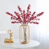 Decorative Flowers 3pcs Simulation Red Berry Fruit Artificial Lucky Holly Festival Party Diaplay Arrangement Decoration Flores Branch