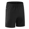 Shorts de corrida masculino bolso reflexivo secagem rápida treinamento solto jogging calça curta letra respirável divisão lateral fitness