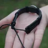 Charm Bracelets Simple Mushroom Pendant Wave Black Leather Bracelet For Men And Women