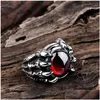 Solitaire Ring Fashion Simple Big Black Ruby Cast Dragon Claw Rings For Men Holiday Gift Retro Punk Gothic Alloy Jewelry Accessories Dh4Be