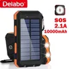 Portable Solar Power Bank 10000mah Chargeur de téléphone 2USB 2.1A Charge rapide Powerbank Camping 3 Défenses SOS Lampe de poche avec porte-clés L230619