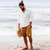 Erkekler Elbise Gömlek Erkek Gömlek Kapüşonlu Düz Renk Sonbahar Uzun Kollu Üstler Sıradan Düğmeler Pamuklu Ketenler Vintage Yaz Plajı Gömlek Camisa Maskulina 230721