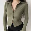 Blouses Polo Lapel Single-breasted Flared Collar Solid Sleeve Shirt Five-color Women's Slim Long-sleeve Casual Streetwear Top