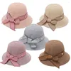 Chaps à bord large pure couleur d'été Protection de soleil Rosette Dome Bow Women Chapeau Page Big Casual Catch Paille