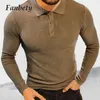 Heren Casual Shirts Mode Slim Fit Mannen Gebreid Polo Shirt Herfst Revers Knop Lange Mouw Trui Mannelijke Effen Kleur Check Hoge kwaliteit