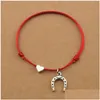 Charm Bracelets Lucky Horseshoe Pendant Red Cord String Heart For Women Men Jewelry Lover Couple Gifts Drop Delivery Dhxs7