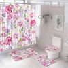 Rideaux de douche bleu sarcelle ensemble de rideaux à fleurs aquarelle fleur filles écran de salle de bain tapis de bain antidérapant carpetl tapis housse de siège de toilette
