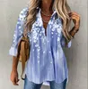 Frauen Blusen Sommer Gedruckt Frauen Hemd Revers Tasten Lange Ärmeln Floral Design Casual Lose Anliegende Büro Kleidung Für 2023