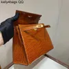 Handbag Crocodile Leather 7A Quality Genuine Handswen Bags Sewn 25cm women real brown color withqqSX2Z