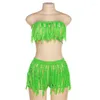 Women's Shorts Two Piece Sets Summer Vacation Sexy Women Tassel Skirt Set Strapless Crop Top Mini Femme See Through Beach