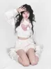 Tute da donna 2023 Primavera stile coreano Kawaii Cute Short Set Donna Lolita Felpa con cappuccio giapponese Suit Donna Warm White Sweet Two Piece