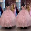 Romantique Dusty Pink 3D Fleurs Robe De Bal Pas Cher Quinceanera Robes De Bal De L'épaule Applique Perlée Sweet 15 mascarade eveni205z