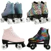 Inline Roller Skates 2021 Roller Skates Shoes Skating Flash Pu Wheel Brake Patines Artificial Leather Adult Double Row Woman Man Roller Shoes Patins HKD230720