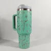 Gobelet réutilisable à imprimé vache de 40 oz avec poignée et paille grande capacité tasse à bière bouteille d'eau revêtement en poudre camping en plein air tasse 0724