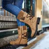 Botas femininas botas 2020 inverno quente até meados da panturrilha vintage com cadarço senhoras malha de neve retalhos com zíper sapatos femininos casuais1 Z230724