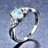 Wedding Rings Female 14KT White Gold Filled Oval Finger Ring Blue/Purple Fire Opal Silver Color Engagement For Women